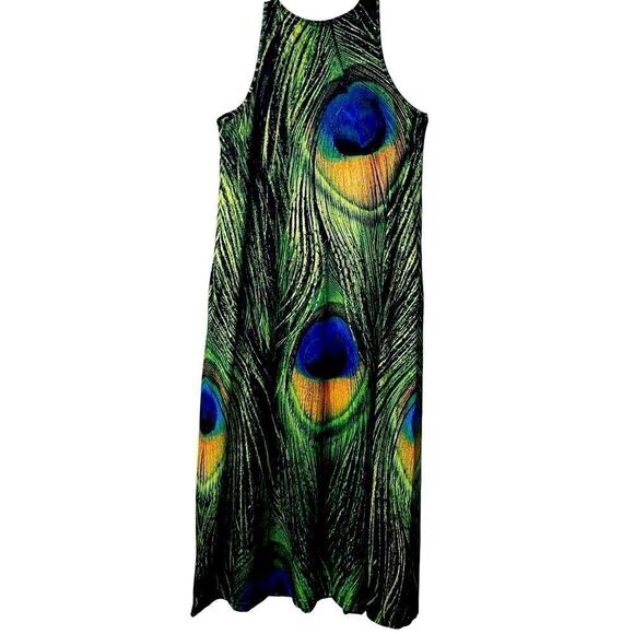 Festival Peacock Silk Jersey Maxi Dress - Picture 7 of 15
